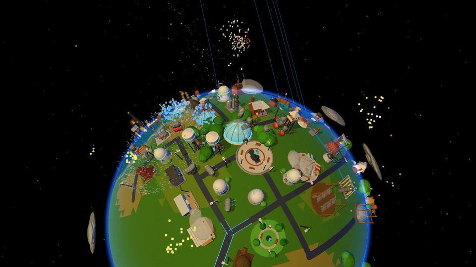 A whole town seen from space, wrapped round a small planet